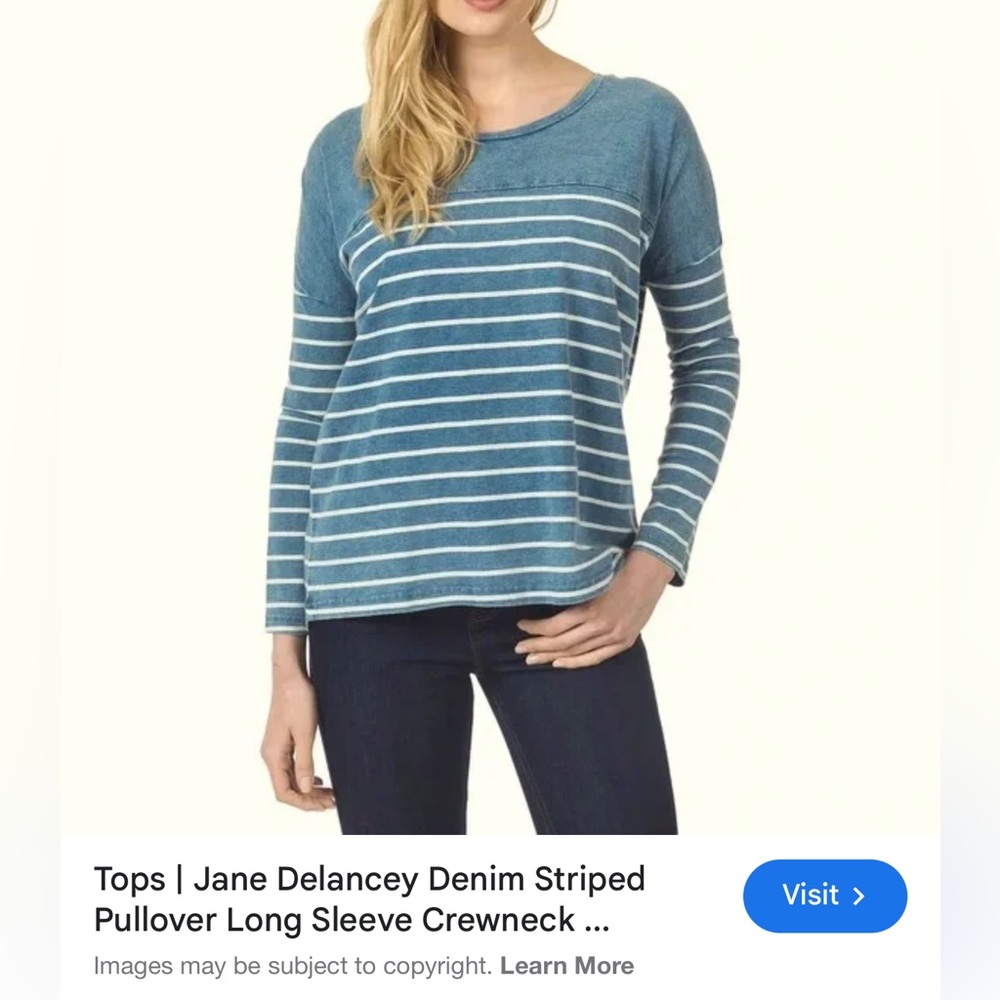 Blue Striped Pullover Long Sleeve Top